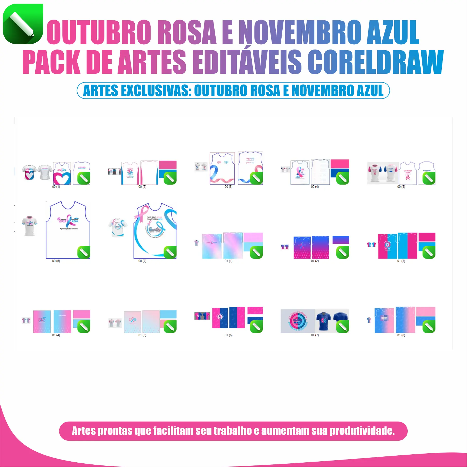 Modelos editáveis do Pack Outubro Rosa e Novembro Azul