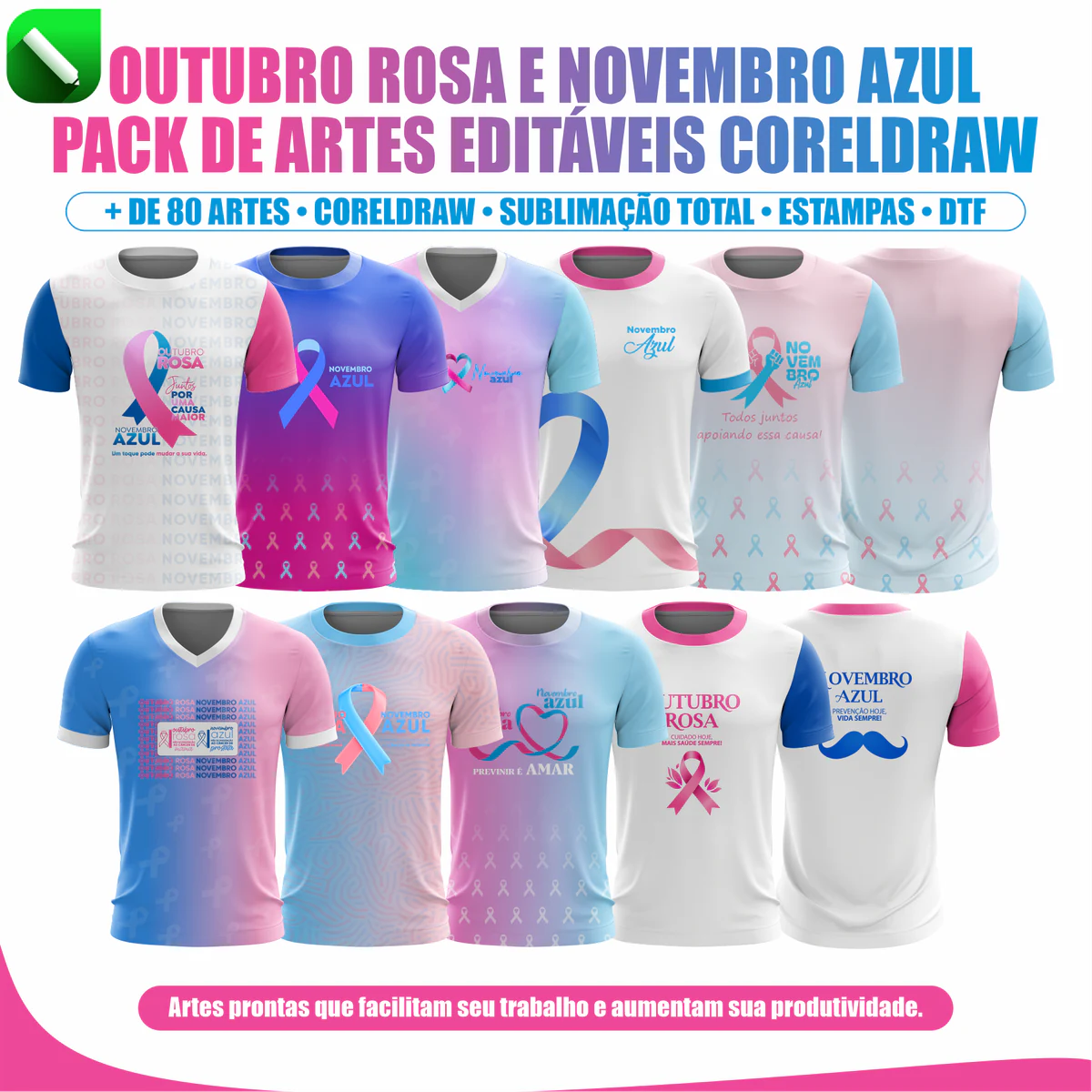 Modelos de camisas Outubro Rosa e Novembro Azul